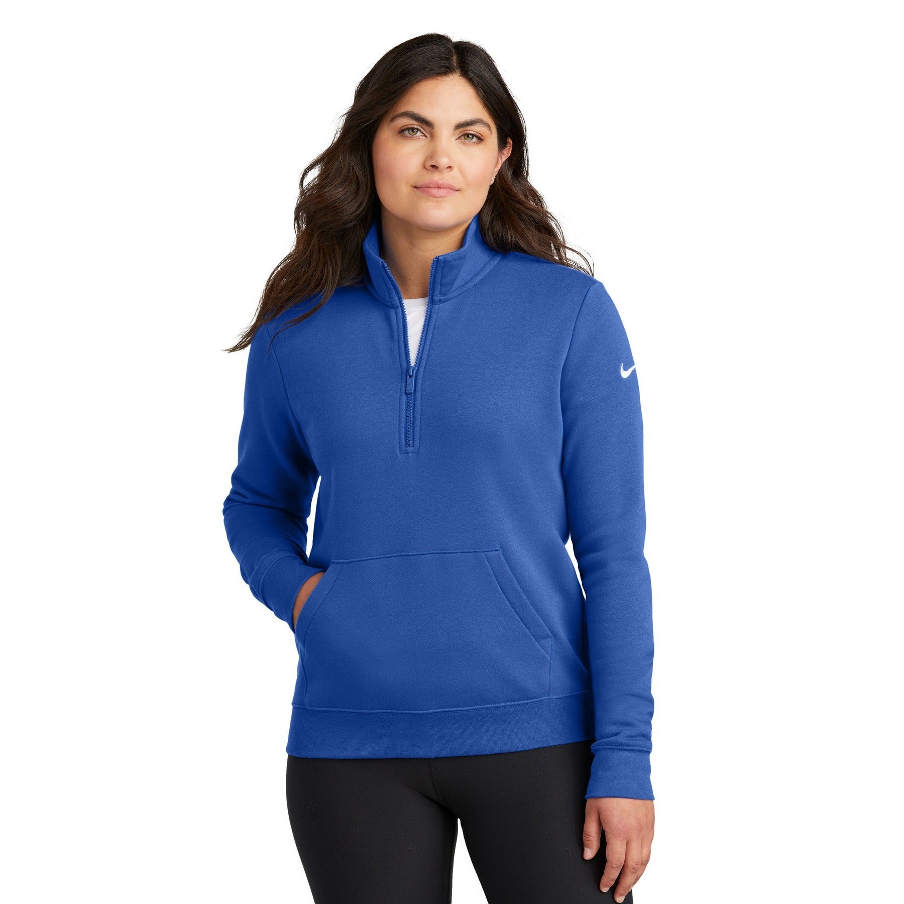 Nike-Nike Women's Club Fleece Sleeve Swoosh 1/2-Zip NKDX6720-MedTech-4